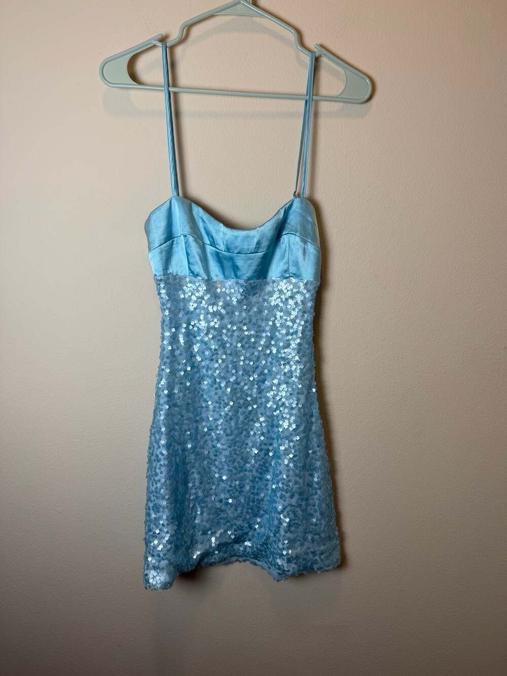 Princess Polly Alishia Satin Sequin Cami Mini Dress Blue Size US 4